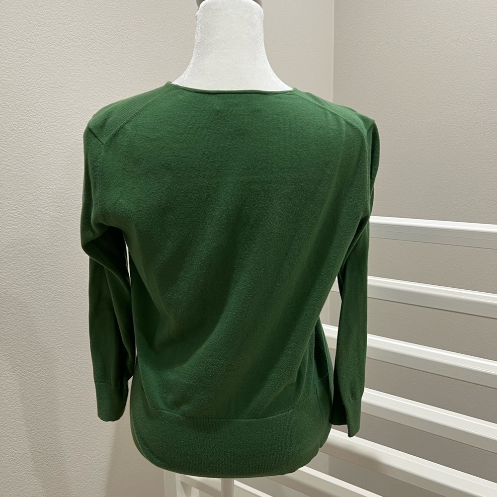 Ann Taylor LOFT Pima Cotton Crewneck Cardigan, XXS, Balsam Green - Picture 2 of 3